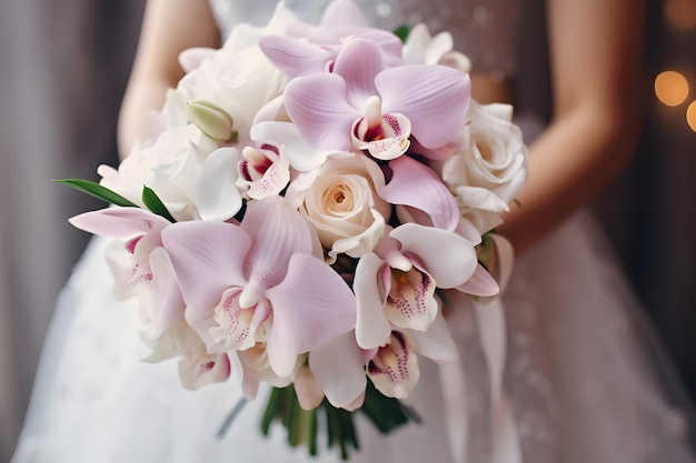 Un bouquet di bianco e rosa per la sposa del momento della fioritura