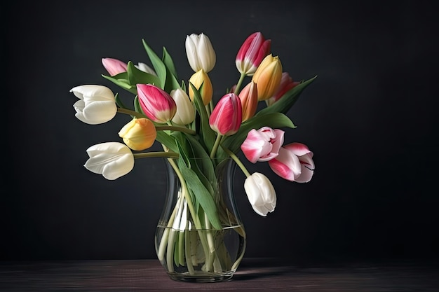 Un bouquet di delicati tulipani primaverili in un vaso