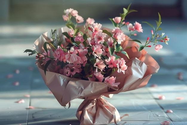 Un bouquet di fiori avvolto come un pensiero e ele