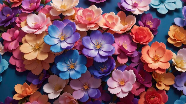 un bouquet di fiori che sono su un tavolo in una stanza con pareti blu