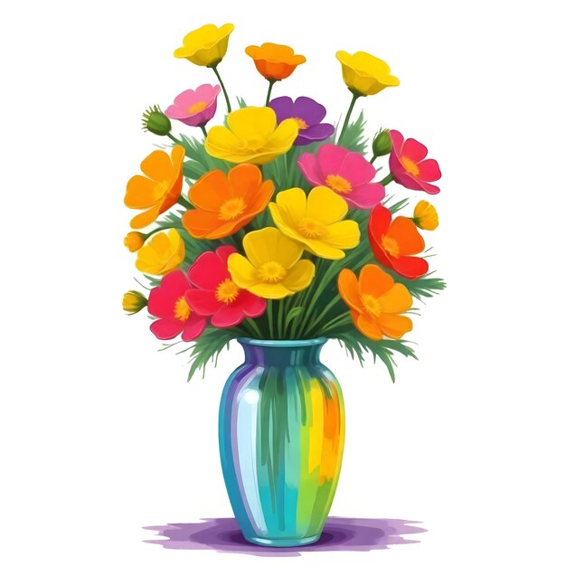 Un bouquet di fiori colorati in un vaso isolato su uno sfondo bianco