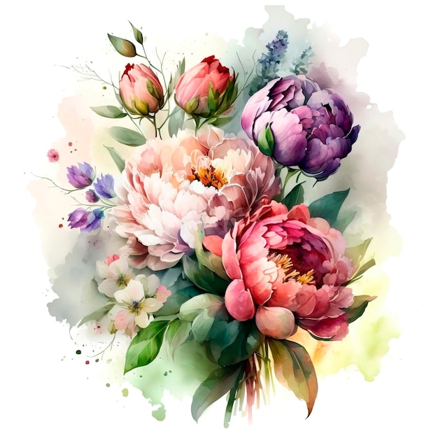 Un bouquet di fiori con peonie e peonie