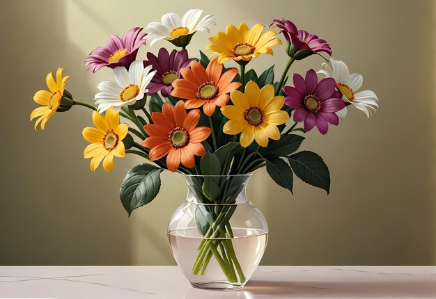 Un bouquet di fiori in vaso sul tavolo della stanza.