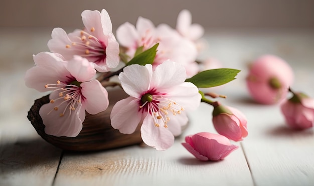 Un bouquet di fiori rosa su un tavolo di legno