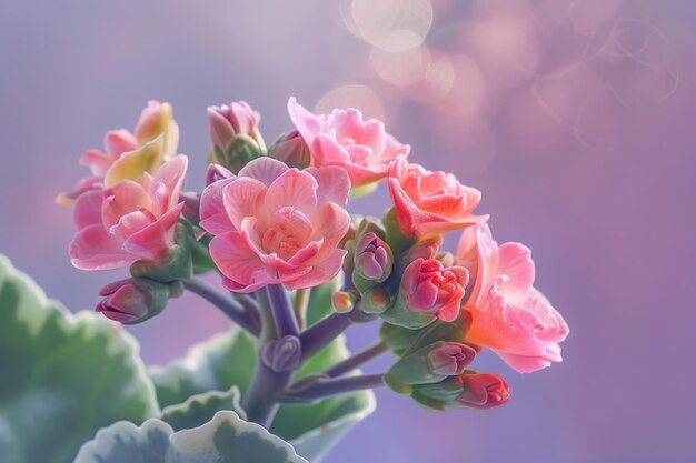 Un bouquet di fiori rosa su uno sfondo viola