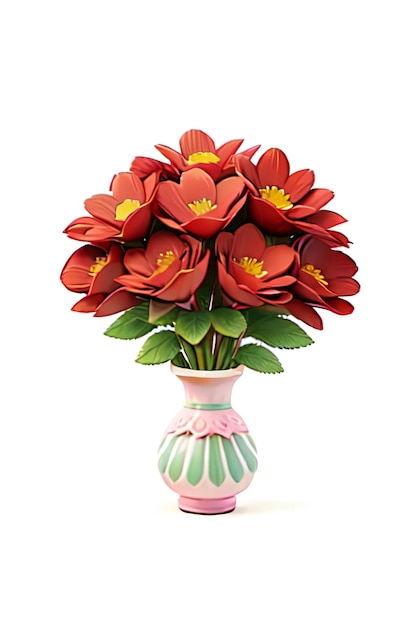 un bouquet di fiori rossi e rosa su sfondo bianco