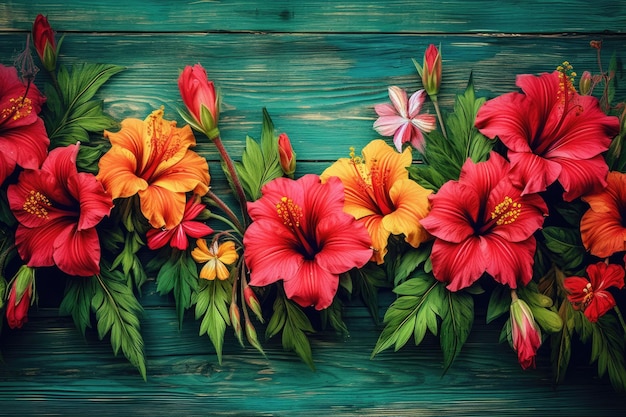 un bouquet di fiori su uno sfondo di legno.