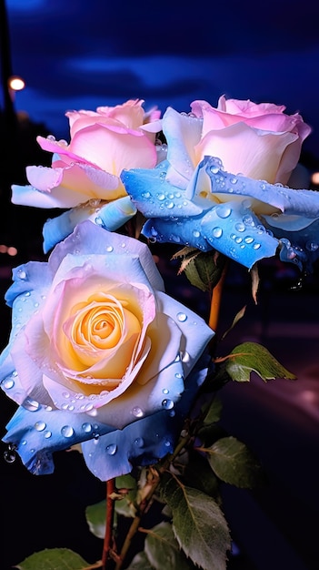 un bouquet di rose con gocce d'acqua su di loro