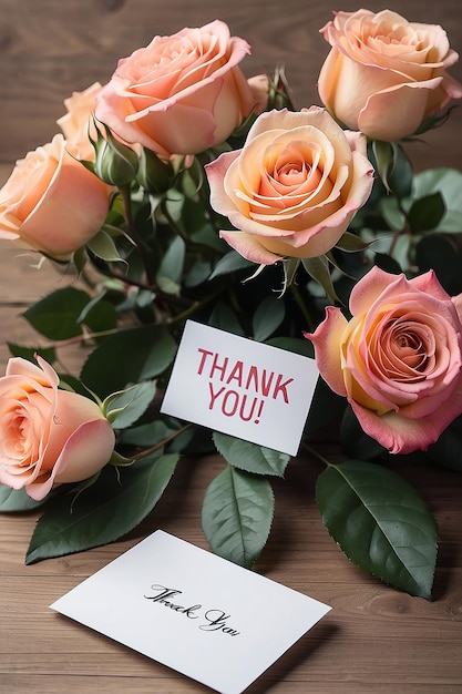 Un bouquet di rose con un biglietto che dice "Grazie"
