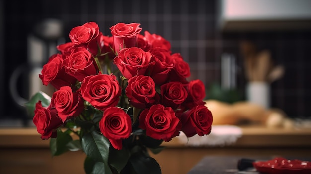 Un bouquet di rose rosse con un cartellino regalo Generative Ai