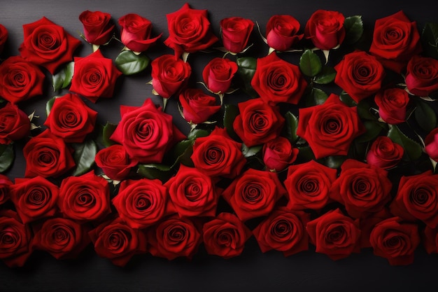 un bouquet di rose rosse con uno sfondo nero.