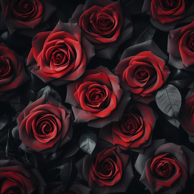 un bouquet di rose rosse con uno sfondo nero