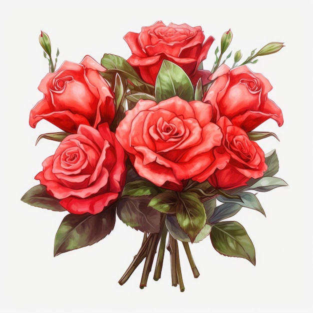 Un bouquet di rose rosse su sfondo bianco