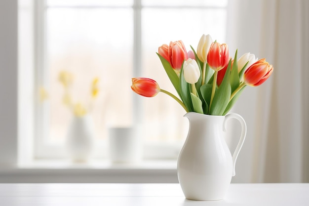 Un bouquet di tulipani su un tavolo bianco