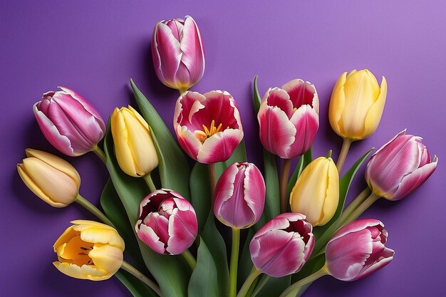 Un bouquet di tulipani su uno sfondo viola