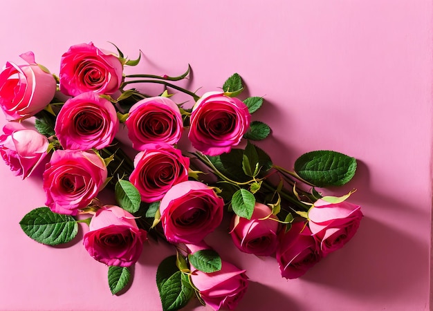 Un bouquet rosa di rose su sfondo rosa