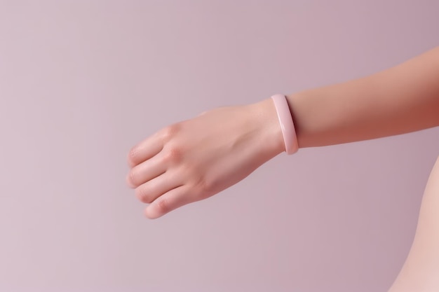 Un braccialetto in silicone rosa con una fascia rosa al polso.
