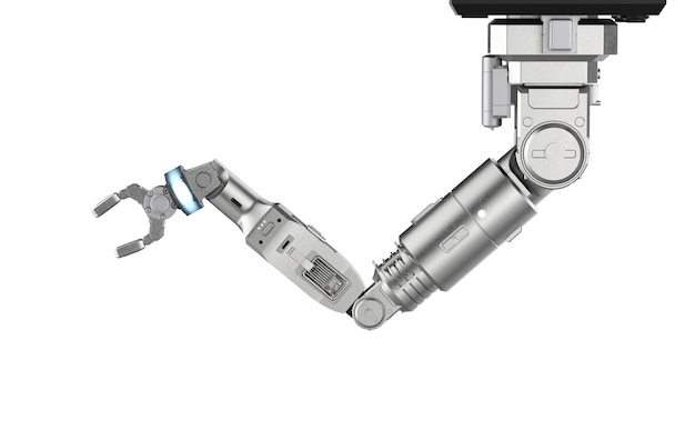 Un braccio robotico isolato su sfondo bianco
