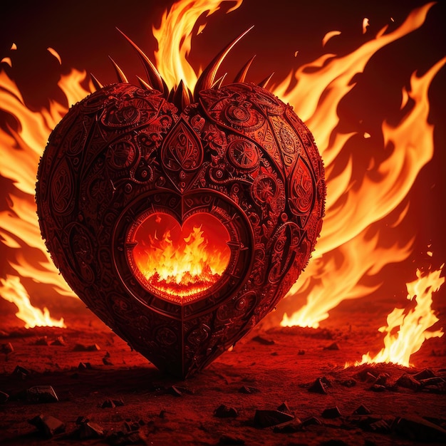 Un braciere a forma di cuore con sopra un fuoco a forma di cuore.