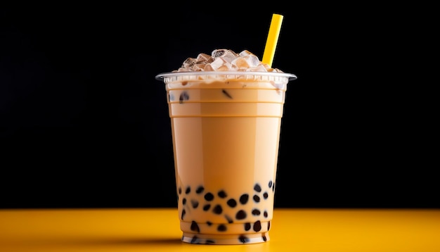 Un bubble tea in un bicchiere di plastica IA generativa