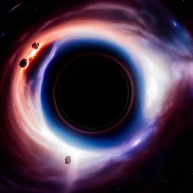 Un buco nero con una luce rossa e blu su di esso