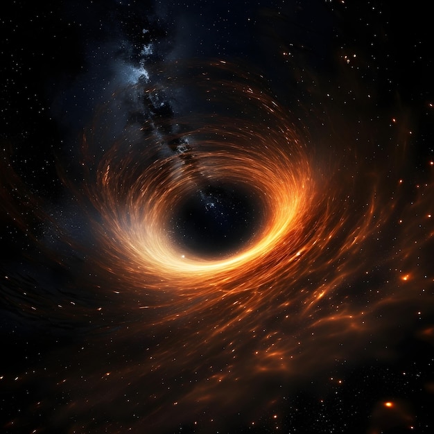 Un buco nero nello spazio con stelle e la scritta "buco nero" sulla destra.