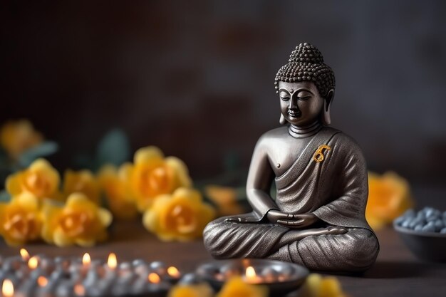 Un Budda si siede nel giorno di vesak buddha purnima con spazio di copia Sfondo per il giorno del festival di vesak