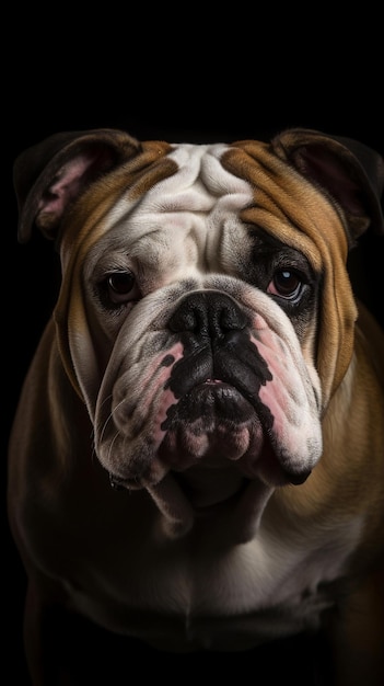 Un bulldog con uno sfondo nero