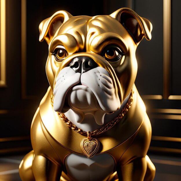 Un bulldog d'oro è un oggetto di decorazione di lusso con un collare d'oro e uno sfondo elegante con molto o