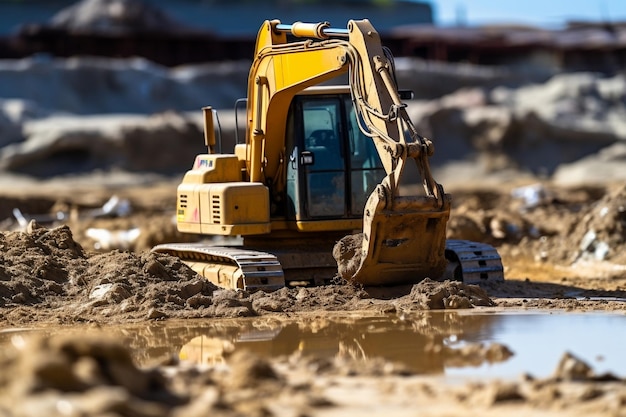 Un bulldozer giallo e un escavatore giallo in un cantiere AI