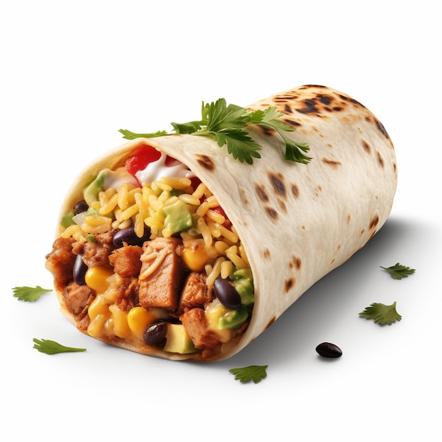 Un burrito con sopra pollo e verdure