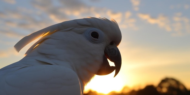 Un cacatua davanti a un tramonto