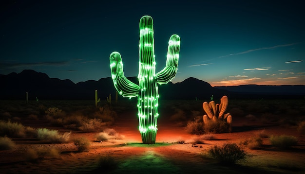 un cactus al neon nel mezzo di un deserto dell'Arizona