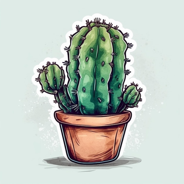 un cactus cartone animato in una pentola con uno sfondo verde ai generativa