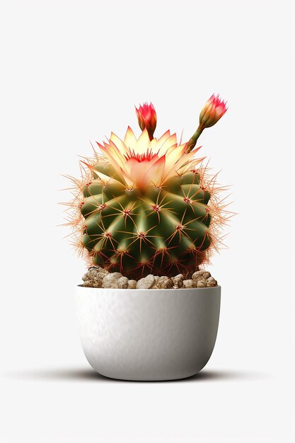 Un cactus con fiori rossi in una pentola