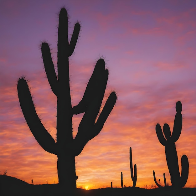 un cactus con un cielo rosa sullo sfondo