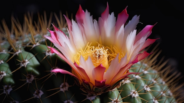 Un cactus con un fiore bianco e rosa