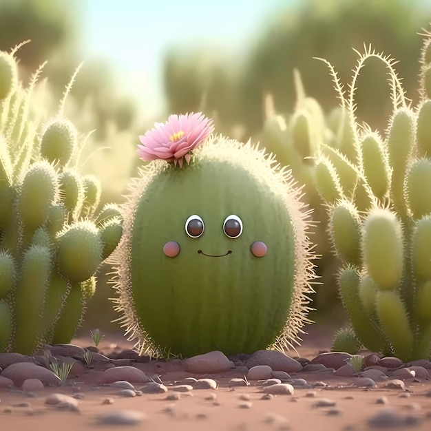 Un cactus con un fiore in testa