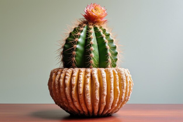 Un cactus corto e rotondo in un vaso di terracotta