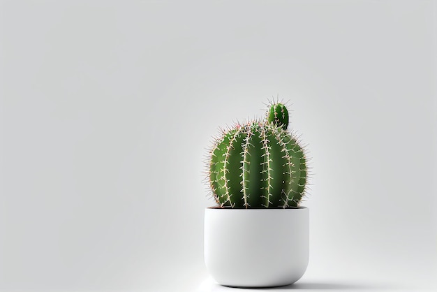 Un cactus in un vaso bianco con uno sfondo bianco