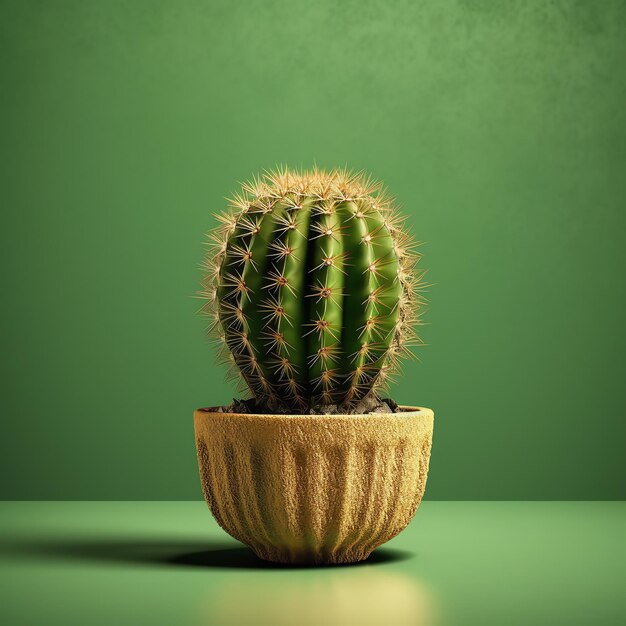 Un cactus in una pentola con uno sfondo verde