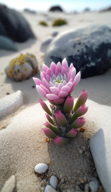 Un cactus nella sabbia sulla spiaggia