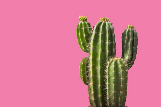 Un cactus verde con uno sfondo rosa con su scritto "cactus".