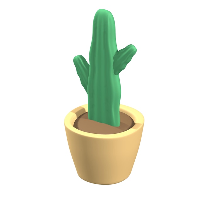Un cactus verde è in una pentola con uno sfondo bianco.