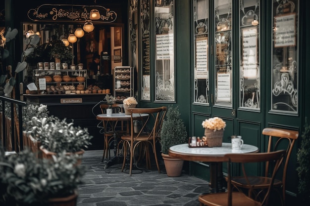 Un caffè verde con un cartello che dice terrazza del caffè.