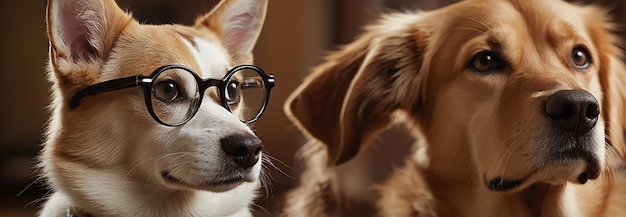 un cagnolino e un gatto con gli occhiali generativi ai