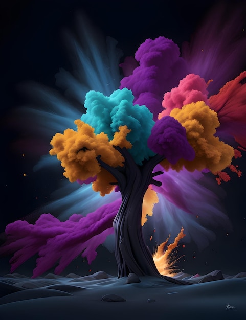 Un caleidoscopio di colori e movimenti catturati in un singolo momento di un'esplosione di polvere