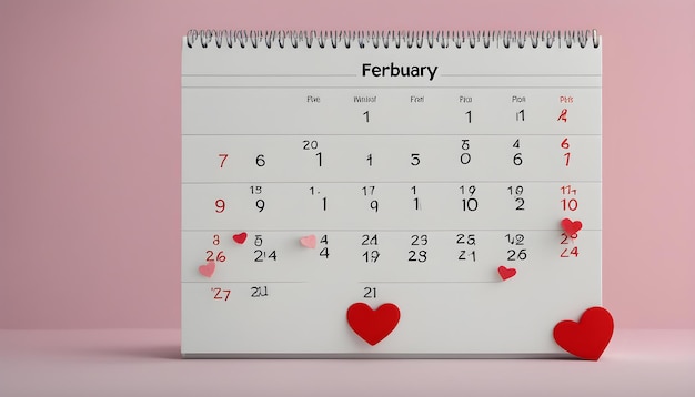 un calendario con un cuore rosso e un cuore rossto su di esso