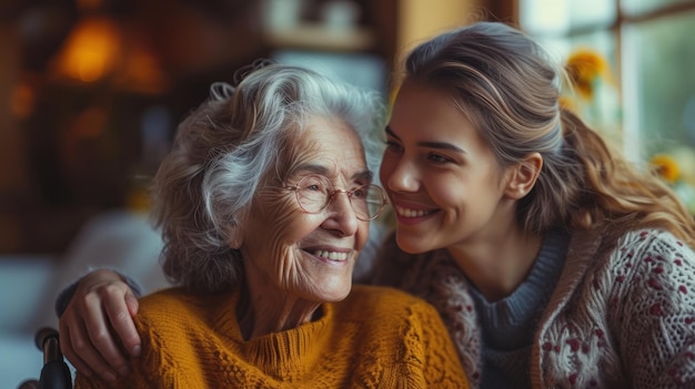 Un caloroso abbraccio tra nipote e nonna