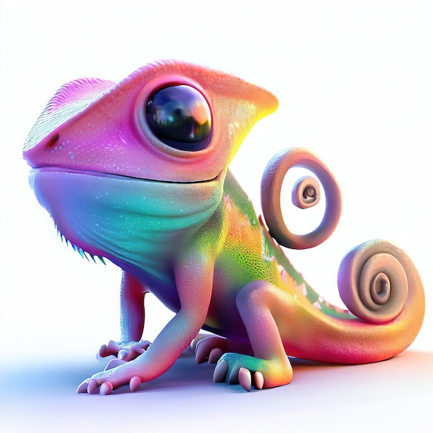Un camaleonte colorato con un occhio grande e un grande occhio nero.